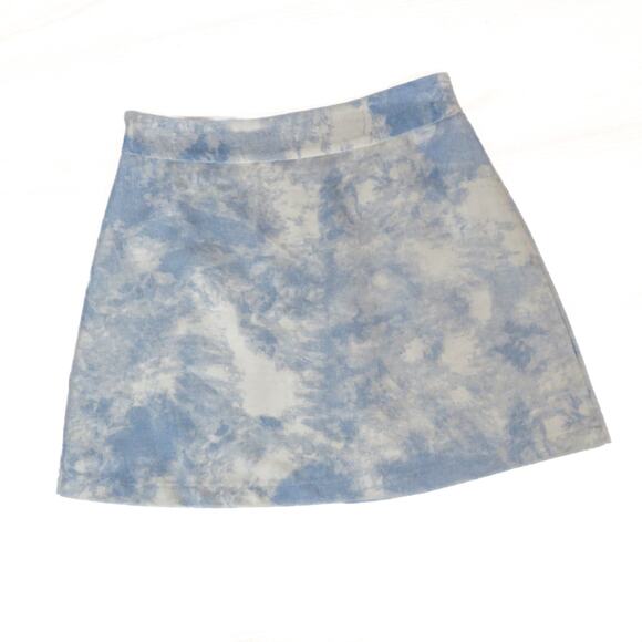 Princess Polly Dresses & Skirts - Princess Polly White And Blue Tie Dye Denim Mini Skirt Size 4 Jean Skirt Y2k